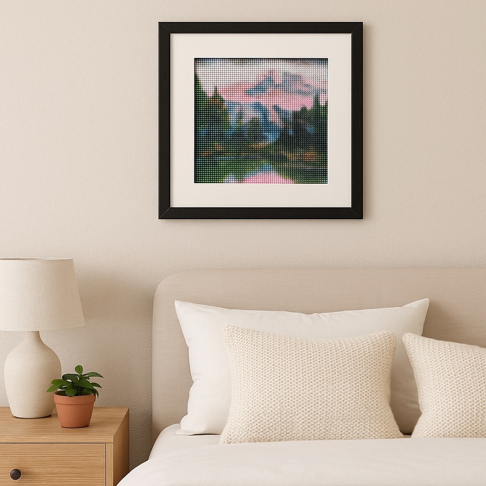 Framed Diamond Art Mountain Landscape – Handmade 5D Mosaic‎ Painting